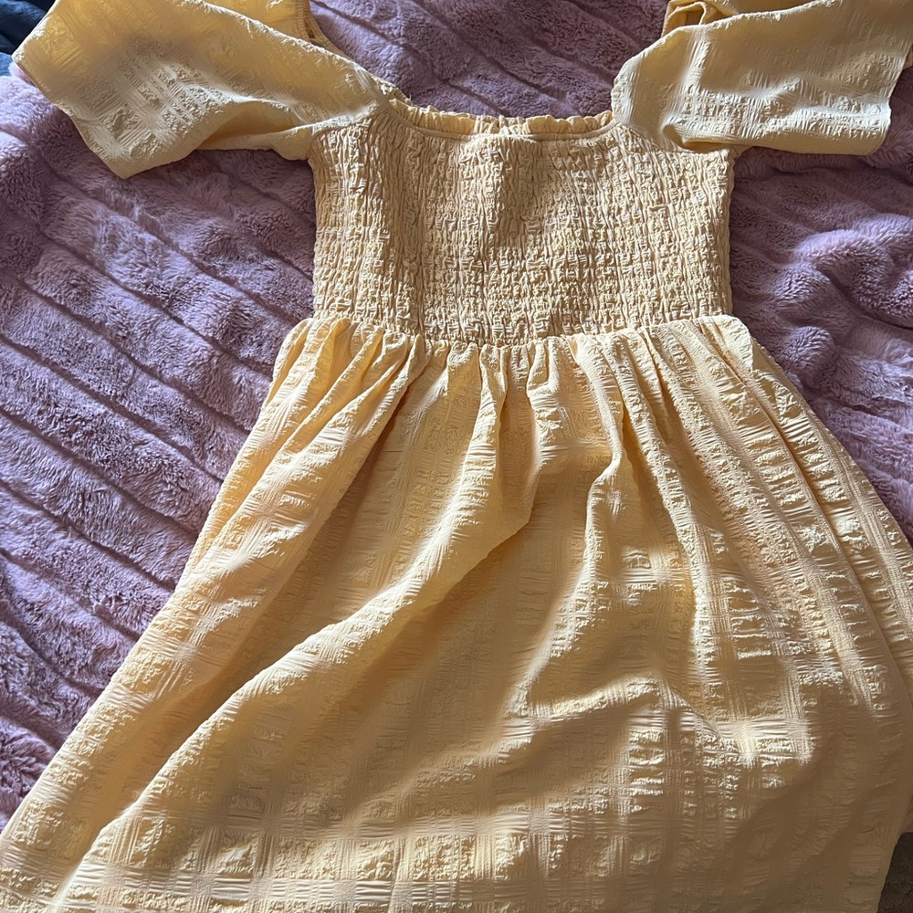 Yellow Smocked Off-the-Shoulder Mini Sundress